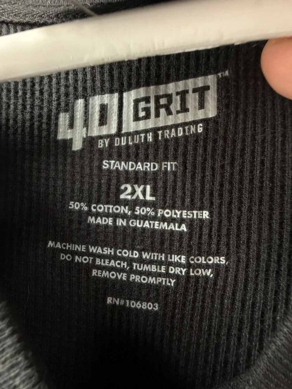 NWT 40 Grit Duluth Trading Thermal Shirt Men 2XL Black Waffle Knit Henley Adult